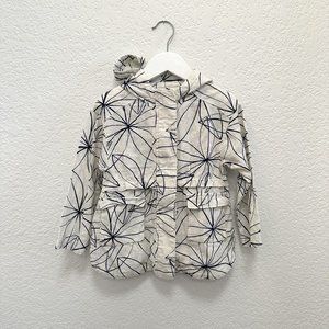 Old Navy White Blue Abstract Flower Print Linen Zip Up Jacket 3T